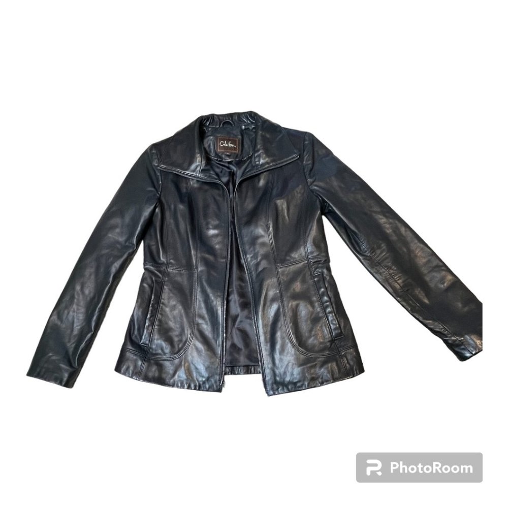 Cole Haan 100% Lambskin Black Leather Jacket - EUC, Size Medium